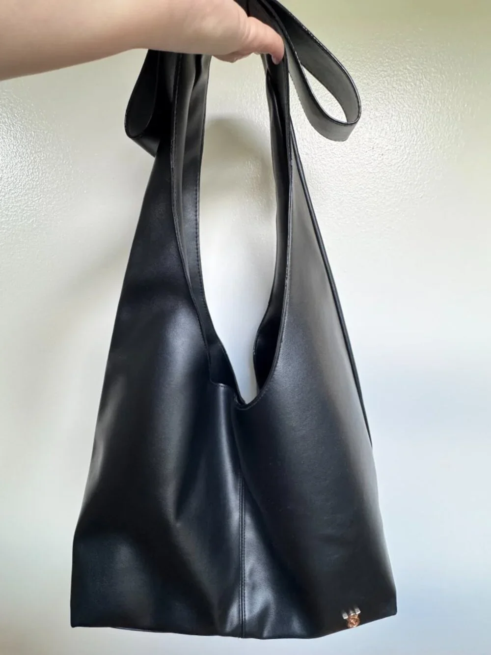 Victoria’s Secret Black Bow Slouchy Hobo Shoulder Bag Faux Leather VS Gold Logo